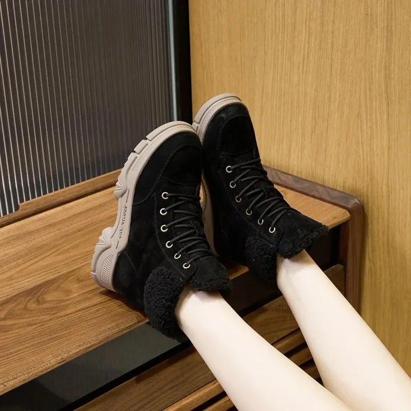 AIYUQI Sne Vintersko Skridsikre Flade Stor Størrelse Ægte Læder Dame Ankelstøvler 240719_voghion.com