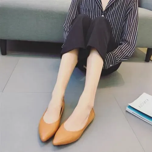 Women's Pointed Toe Flat Shoes Comfortable Slip On Boat Flats_voghion.com