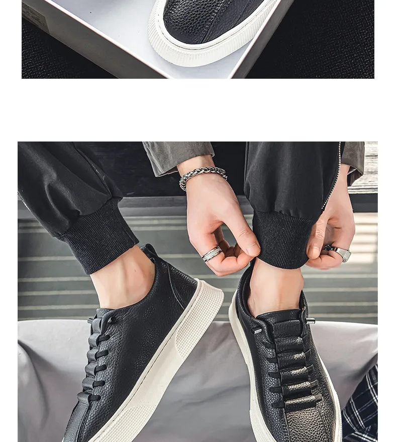 Uomo Classiche Sneakers Bianche Casual Morbide in Pelle con Lacci Moda Uomo Scarpe da Passeggio all'Aperto Scarpe da Ginnastica Maschili_voghion.com