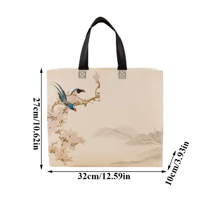 Non-woven Shopping Eco Large Capacity Portable Storage Pouch Flower Bird Print Handbag Reusable Foldable Shoulder Bag_voghion.com
