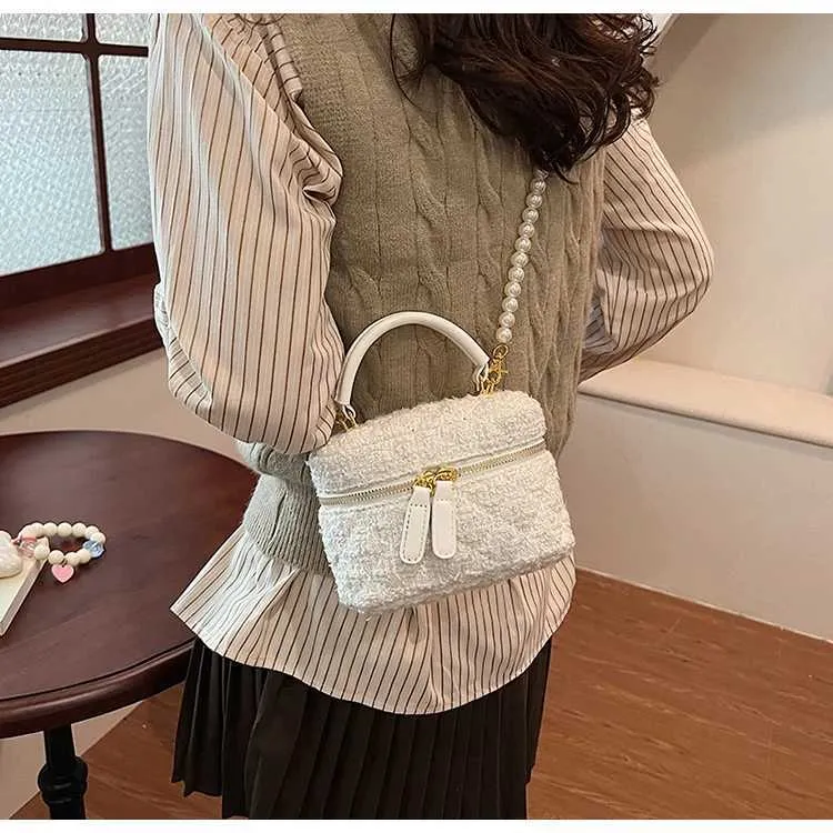 Mini Umhängetasche Für Damen Tweed Karo Klappentasche Perle_voghion.com