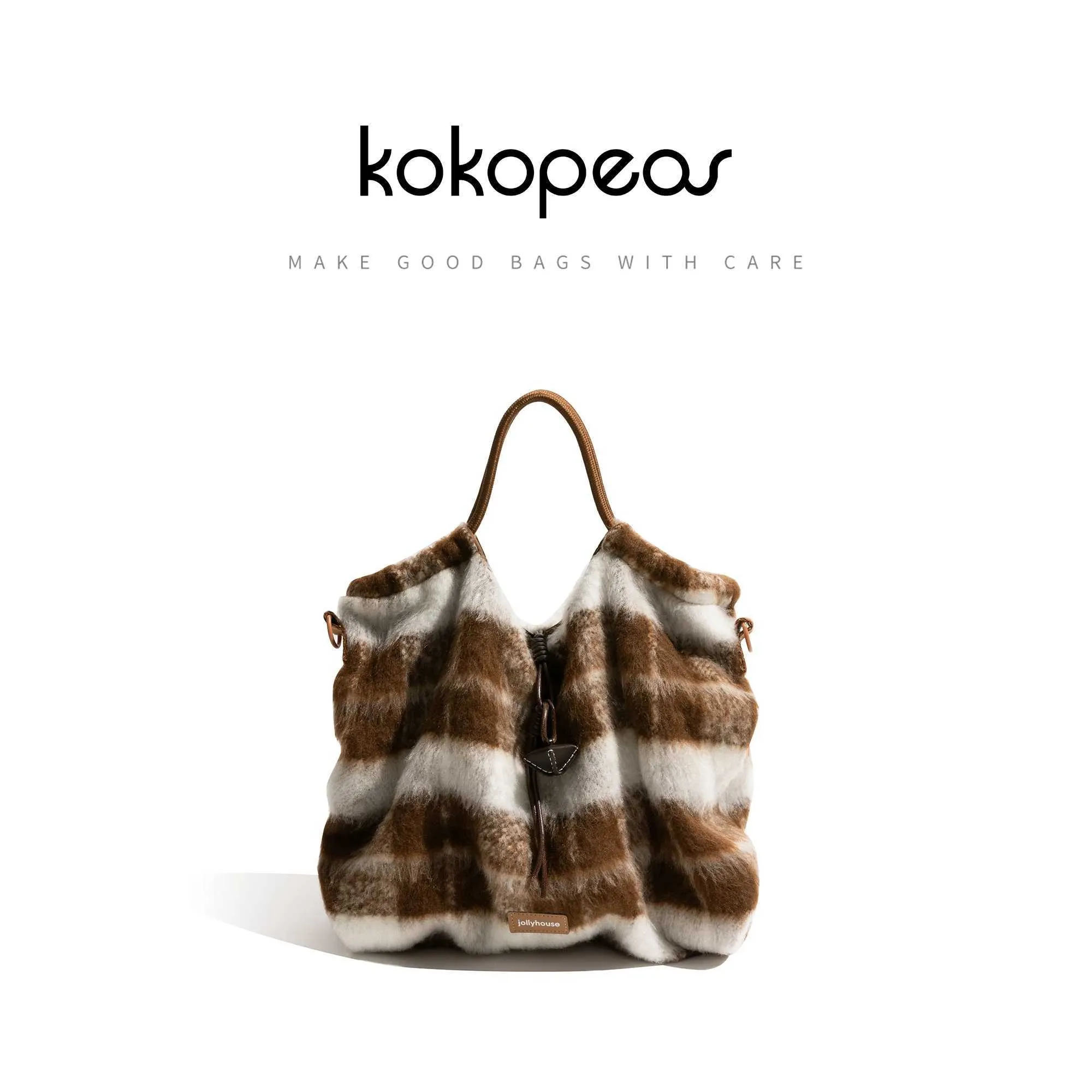 KOKOPEAS Vintage Gestreiften Plaid Flauschigen Quadratischen Handtasche Drstring Design Winter Frauen Stilvolle Schulter_voghion.com