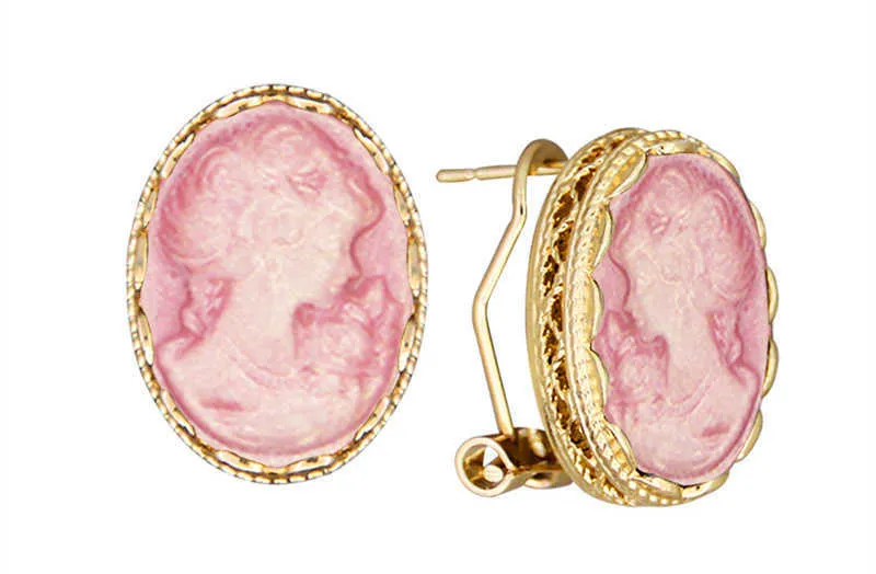 Boucles d'oreilles camée style vintage pendantes dorées femme_voghion.com