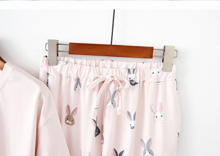 Nachtwäsche für Damen Pyjama für Damen, kurzärmelige Hose mit Cartoon-Katze und Kaninchen-Motiv, Heimanzug_voghion.com