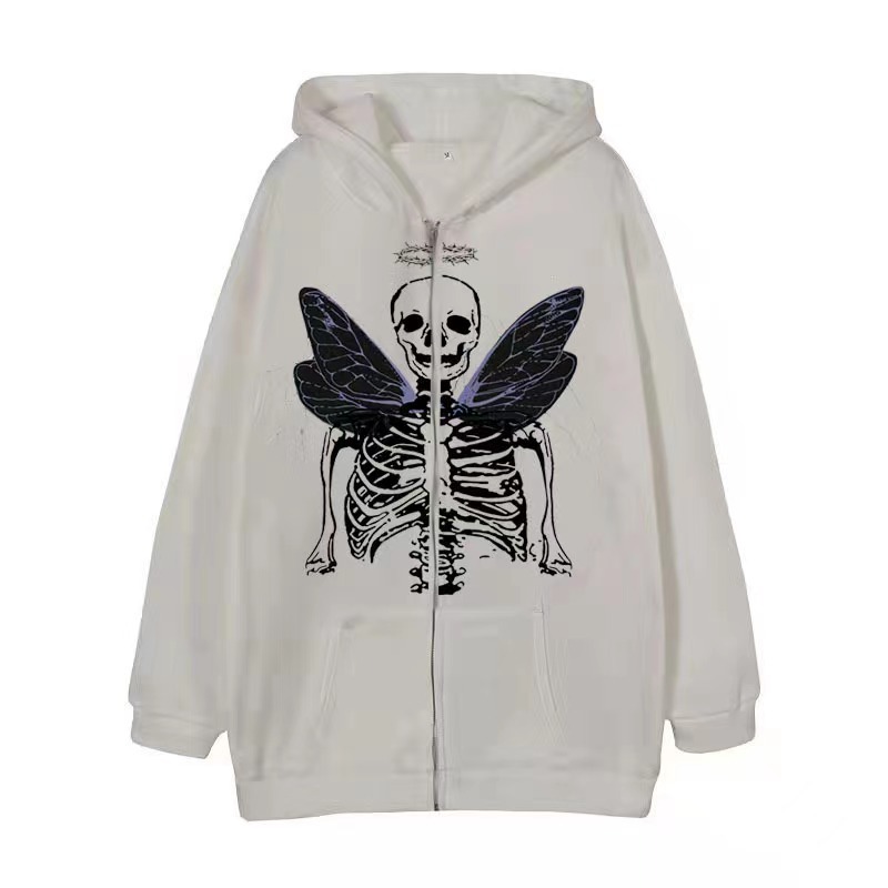Men's Gothic Zip-up Hoodie Butterfly Print Sports Sweatshirt_voghion.com