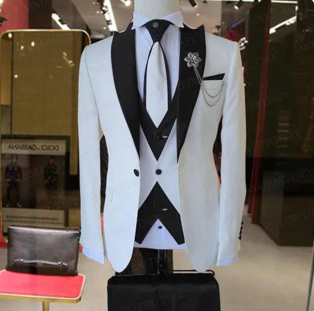 Ensemble de costume trois pièces décontracté d'affaires de grande taille pour le marié et le meilleur homme_voghion.com