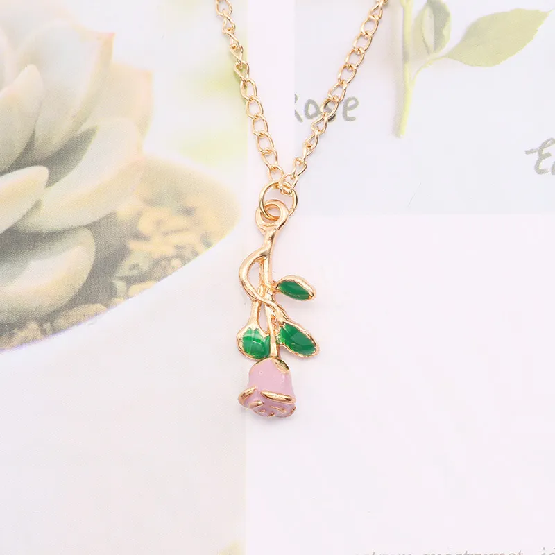 Colliers pendentifs créatifs romantiques pour femmes, collier rose charmant, 3 couleurs, accessoires de fête pour femmes, mode Saint-Valentin_voghion.com