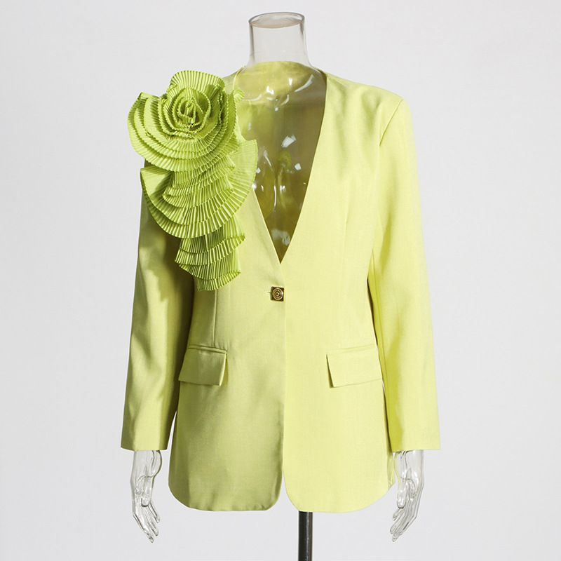 Women's Clothing Temperamental commuting one button V neck 2024 new design sense splicing three dimensional large plate_voghion.com