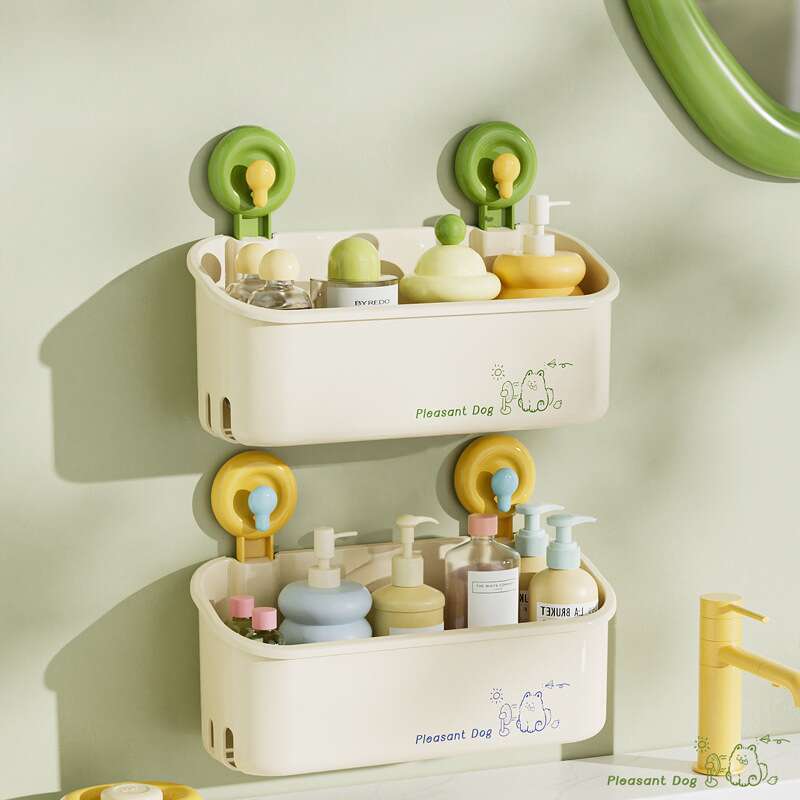 Saugbecher Dopamin Stot Buedzëmmer Toilettenartikelen Mauer Net perforéierte Kosmetik Stockage Rack_voghion.com