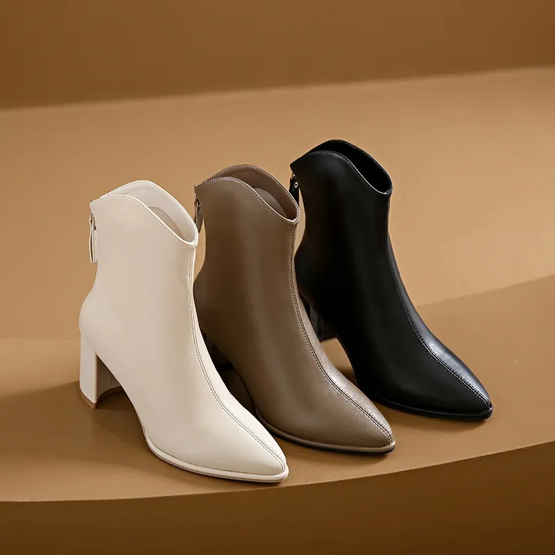 Scarpe invernali da donna con punta a punta, con cerniera, con tacco alto, stivali moderni, per l'esterno, tutti i giorni, in tinta unita, con tubo corto_voghion.com