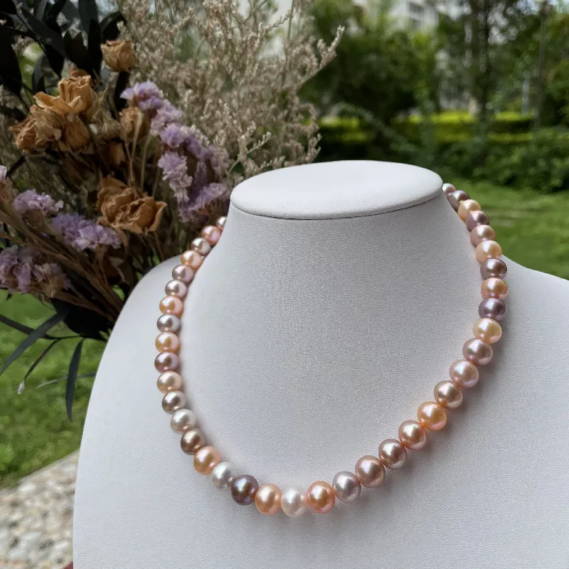 Chaînes Charmant 18"8-9mm Naturel Mer Véritable Violet Doré Blanc Rose Multicolore Collier Femmes Bijoux_voghion.com