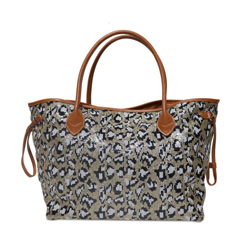 Große Kapazität Pailletten Leopardenmuster Reisetasche Wochenende Gepäcktasche Männer und Frauen Reisen tragbare_voghion.com