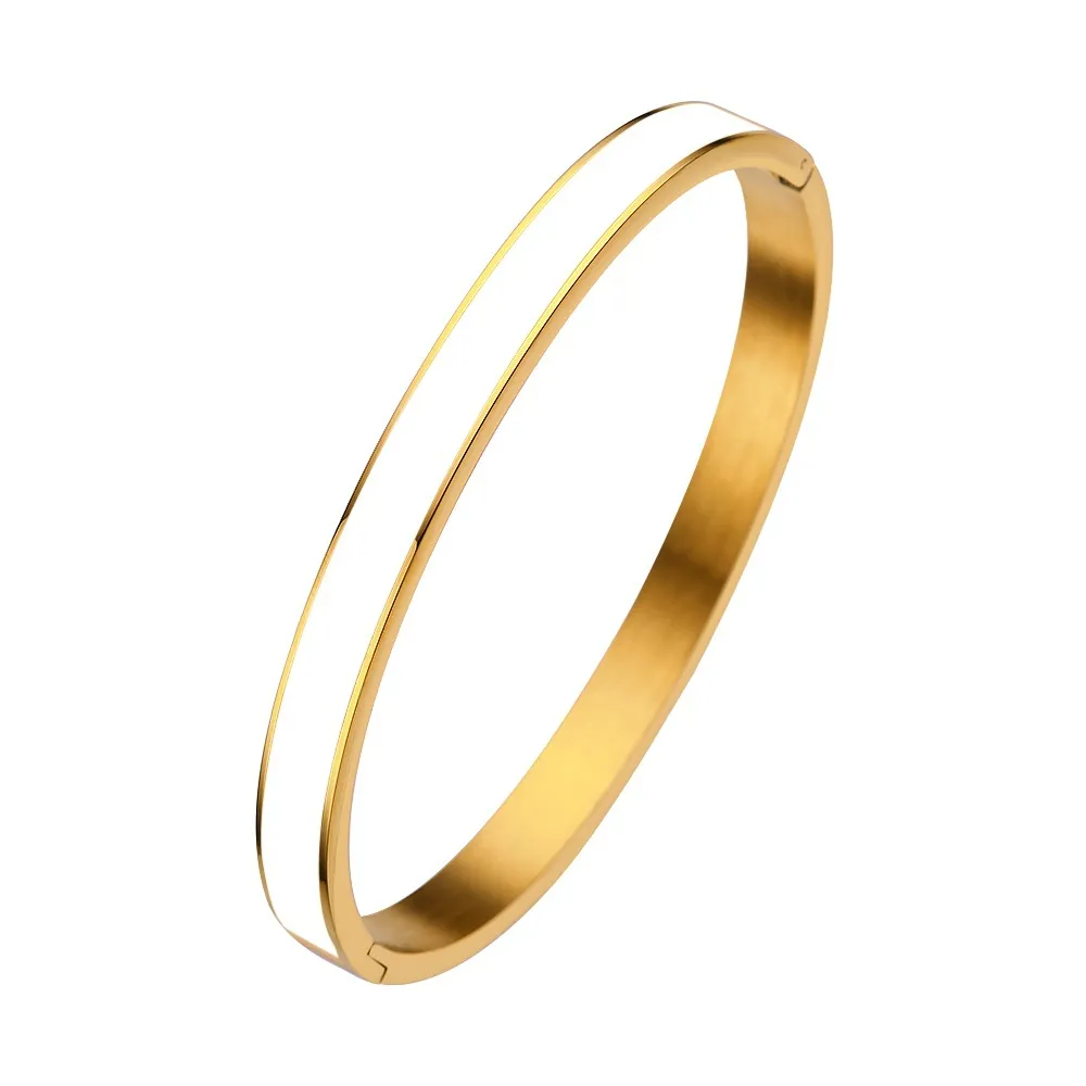 Titanium Steel Enamel Bangle Gold Plated Designer Bracelet For Women_voghion.com