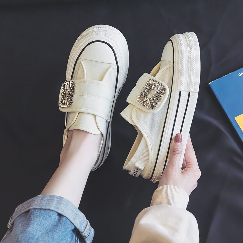 Xiaoxiangfeng Baotou Half Tuo Scarpe da pescatore con intreccio di nastri Pantofole francesi leggere e comode piatte_voghion.com