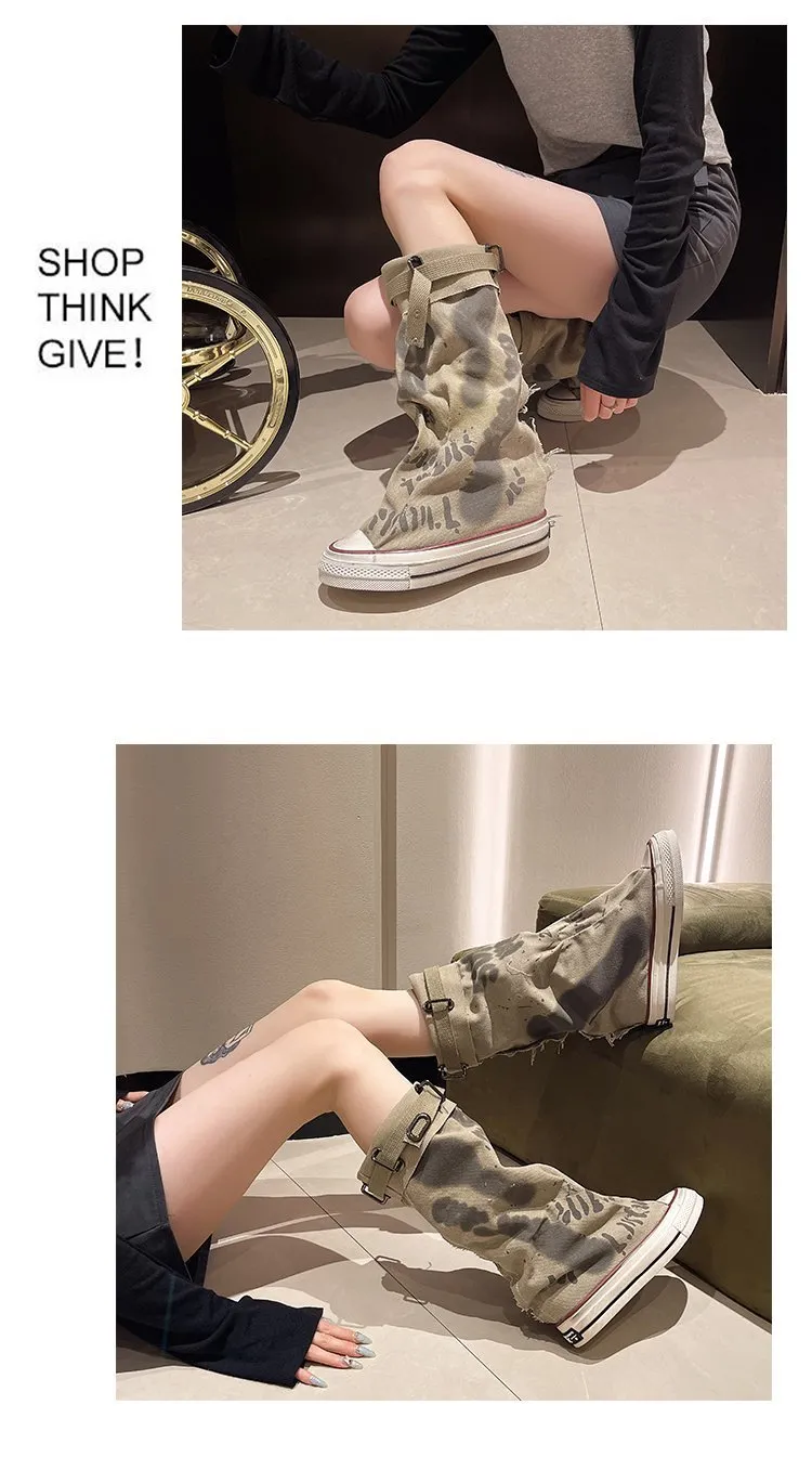 Graffiti High Top Canvas Shoes Womens Spring Wide Mid 2024 New Trouser Barrel Stacking Boots 240628_voghion.com