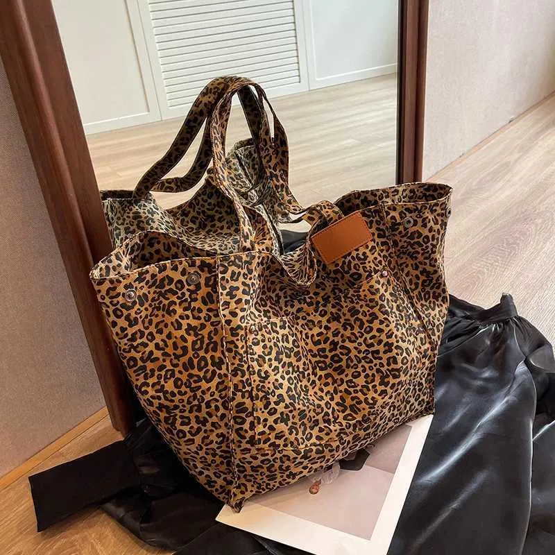 Handtasche mit Leopardenmuster, Retro-Canvas, große Kapazität, Einkaufstasche Y241026_voghion.com