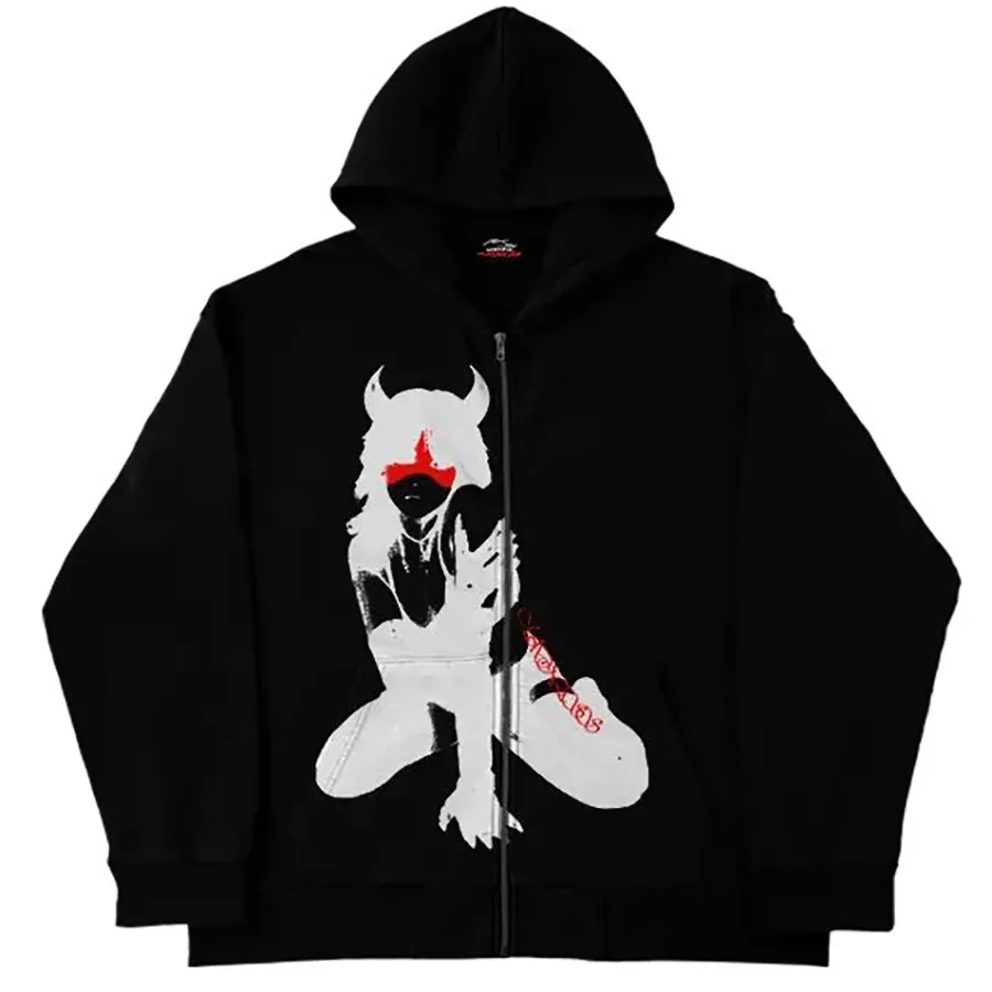 Men's Hoodies Y2K American Vintage Hoodie Men Winter 2024 Goth Haruku Alphabet Print Oversized Street Zipper Casual Loose_voghion.com