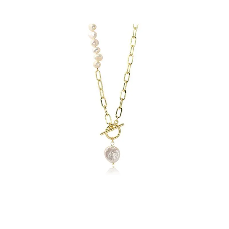 Collier asymétrique en or 14 carats avec perles d'eau douce baroques naturelles pour femme, bijoux originaux, cadeaux non_voghion.com