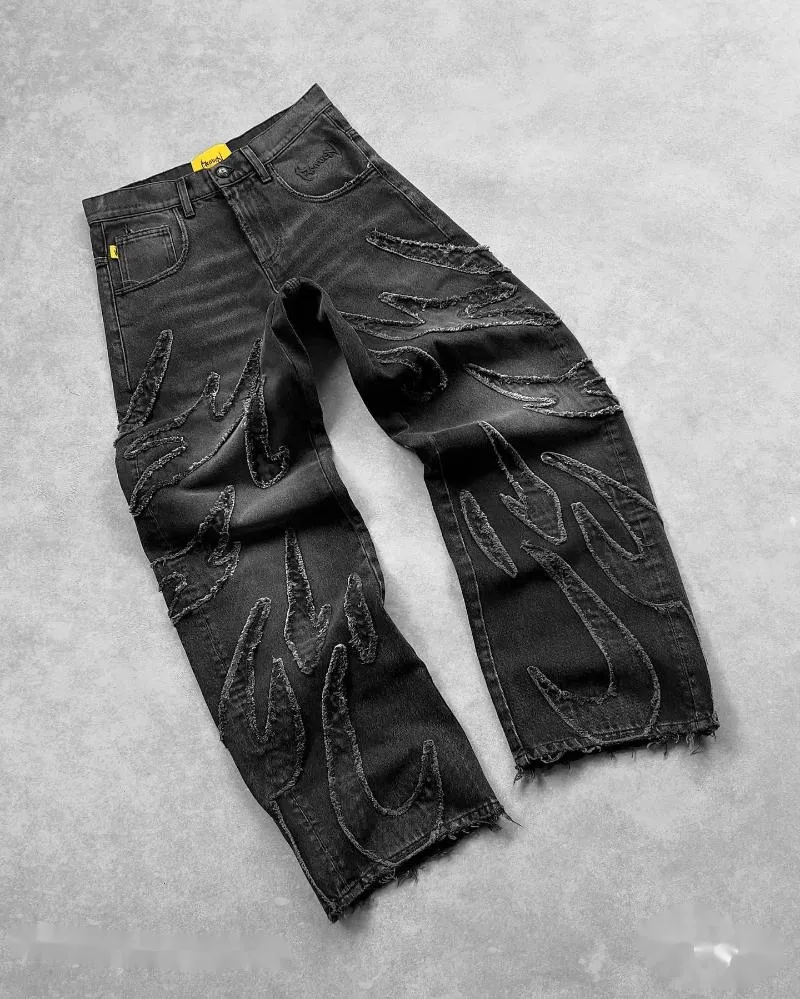 Men's Jeans Y2K Bat Animal Embroidery Baggy Vintage Men Black Washed Hip Hop Goth Denim Pants Fashion Women Straight_voghion.com