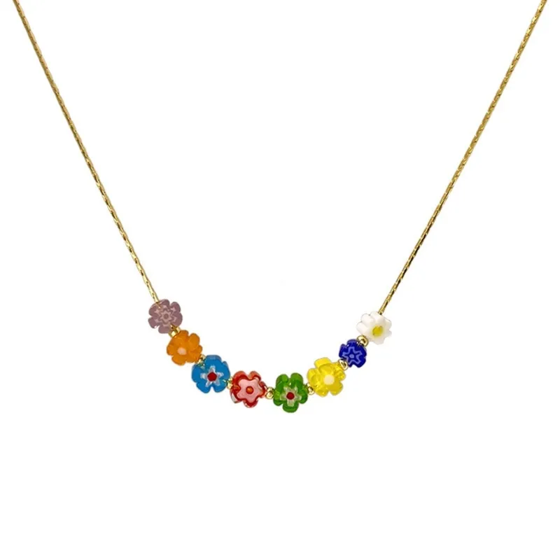 Colliers pendentifs Temerament Vintage Glaze Flower Short Ras du cou Fille Sweet Cool Collier Y2k Bijoux pour femmes Fête_voghion.com