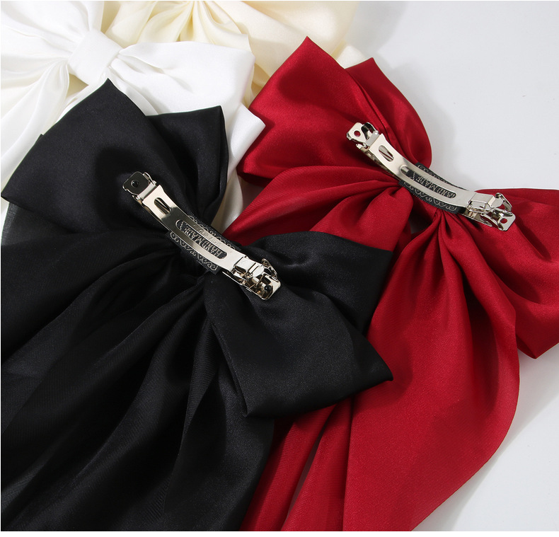 Women’s Accessories Oversized Ribbon Bow Spring Clip Hair Accessories High-end Satin Hair Clip_voghion.com