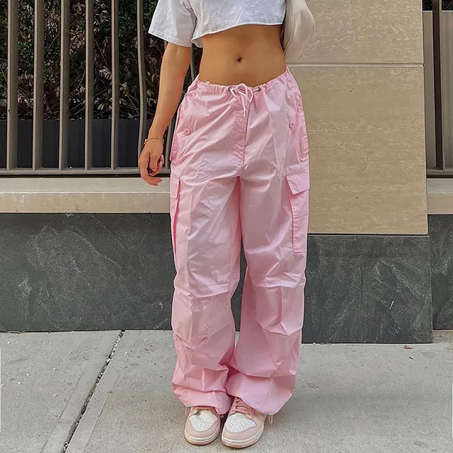 Vente chaude Y2K Vêtements Surdimensionnés Cordon Taille Basse Parachute Ample Pantalons de Survêtement Pantalons Femmes Jogger Cargo Pantalons Streetwear_voghion.com