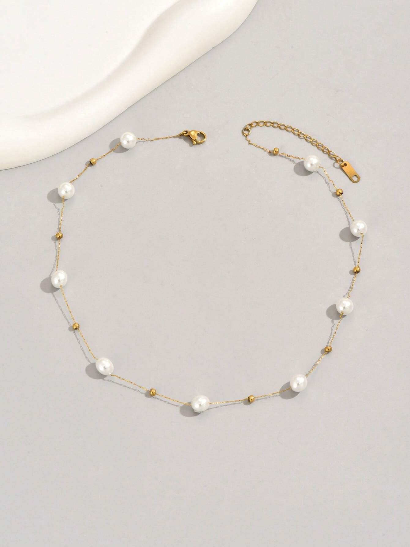 Collana con perline in acciaio inossidabile placcato oro 18k, 1 pezzo, adatta per l'uso quotidiano e come regalo di Natale per gli amici_voghion.com