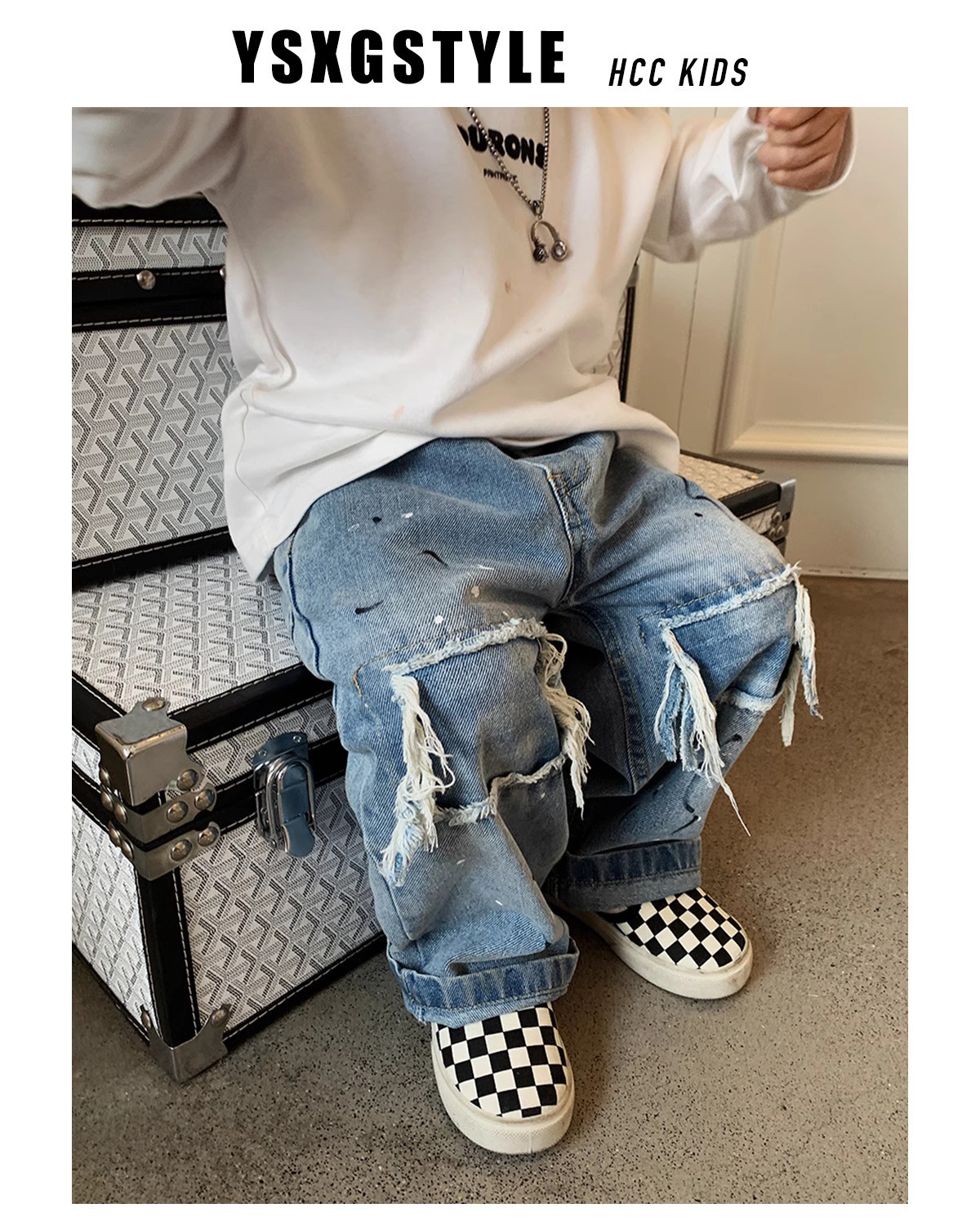 Mère et enfants enfants plancton beau baggy jambes larges jean garçon style rétro pantalons décontractés pantalon tendance_voghion.com