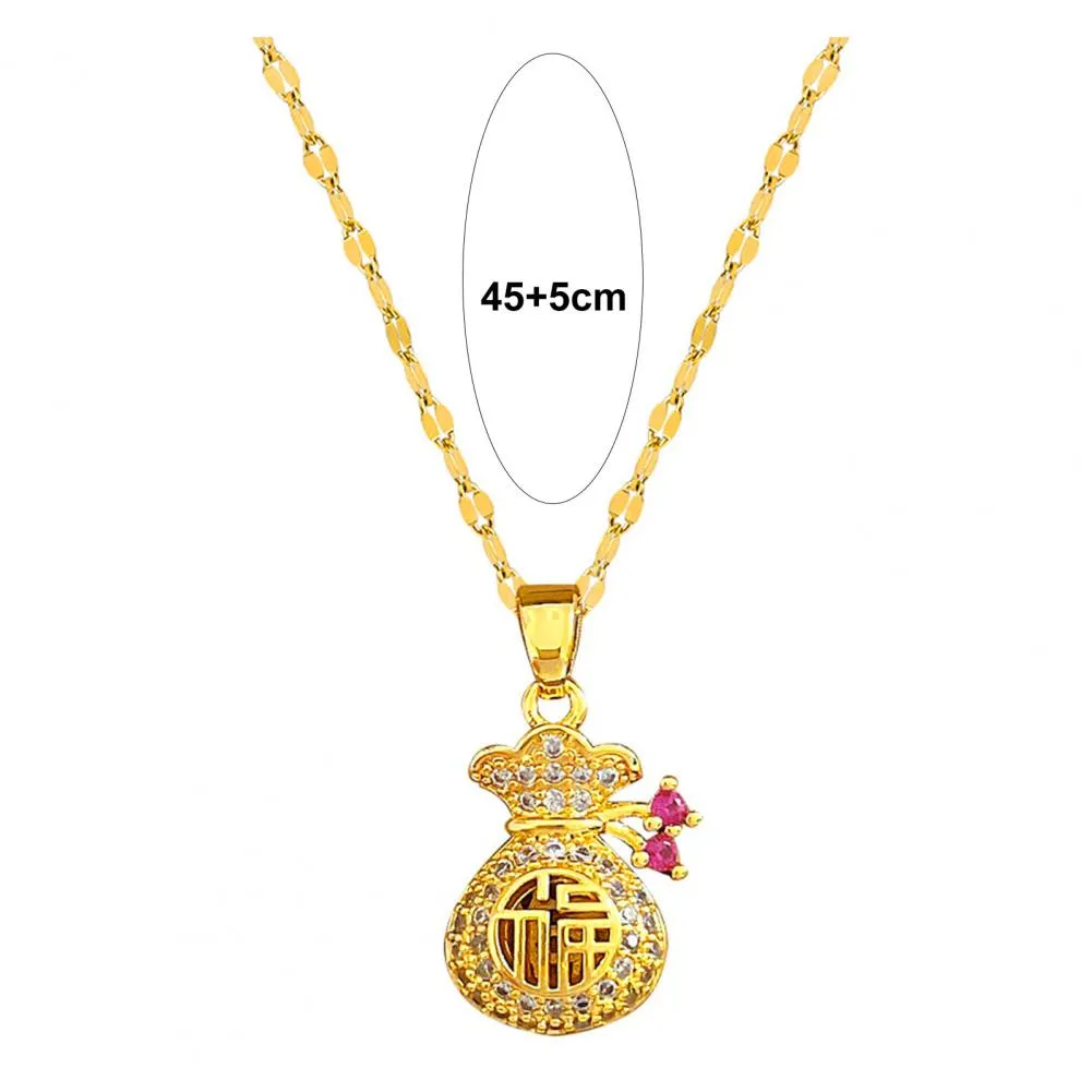 Collane con ciondolo Collana di zucca della felicità Borsa porta soldi portafortuna con strass scintillanti per donne Borsa portafortuna con catena regolabile_voghion.com