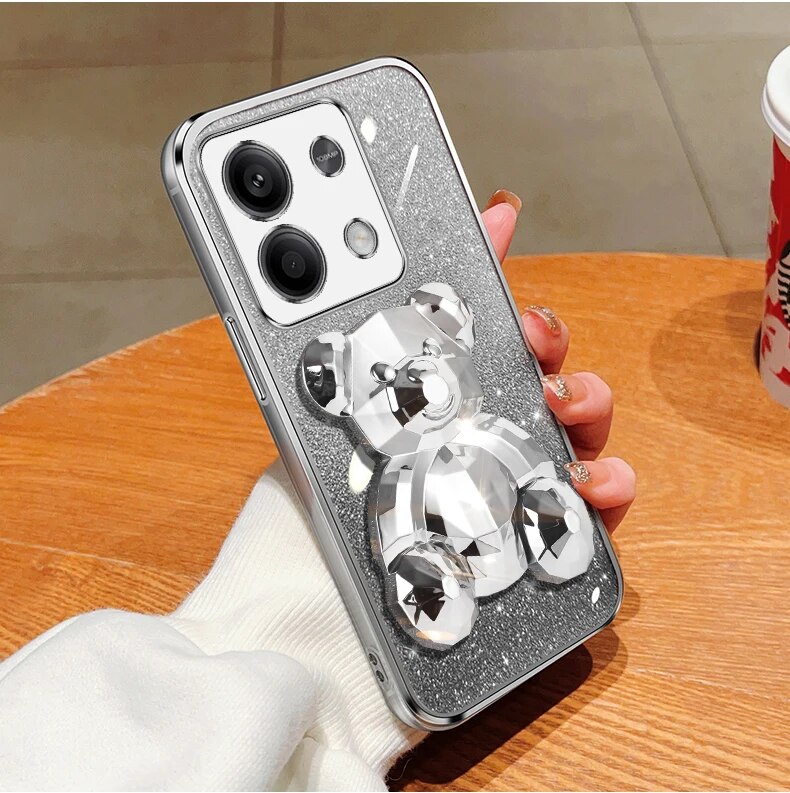 note13 pro Glitter Plating Bear Holder Case On For Xiaomi Redmi Note Pro note13pro redmi 13C 4G 5G Stand Cover note 13_voghion.com