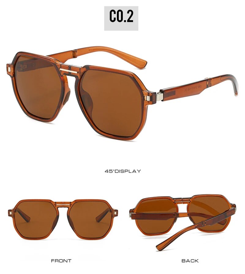 SHAUNA Retro Poligon Kare Kadın Polarize Katlanabilir Güneş Gözlüğü Shad UV400 Ins Popüler Moda Çay Yeşil Erkek Güneş_voghion.com