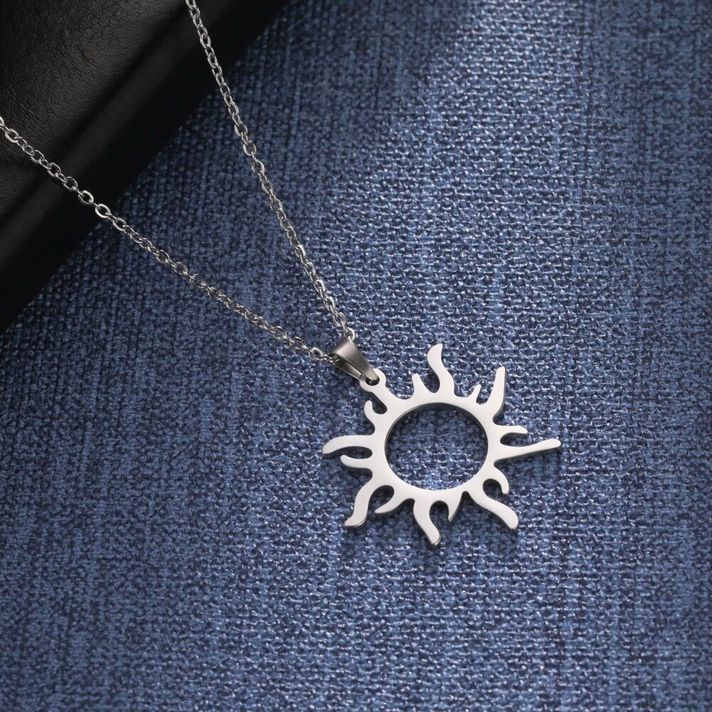 Skyrim Sun Totem Pendant Necklace Women Stainless Steel Gold Color Beaded Chain Necklace Punk Summer Jewelry Birthday Gift New in_voghion.com