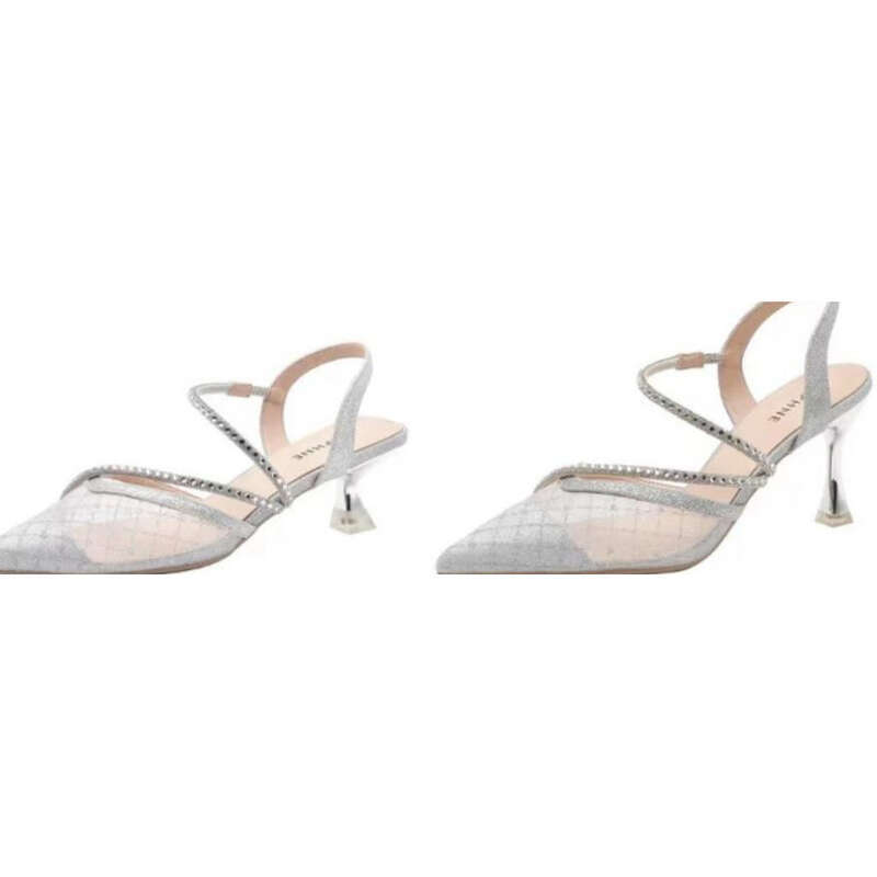Damen Sandalen mit hohen Absätzen, Mädchen Strass spitze Zehen flach Mesh Damenschuhe,_voghion.com