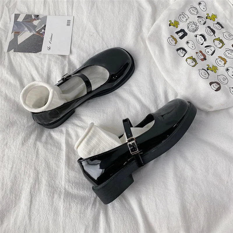 Damen Mary Jane Schuhe Leder Britischer Stil Academy Slipper_voghion.com