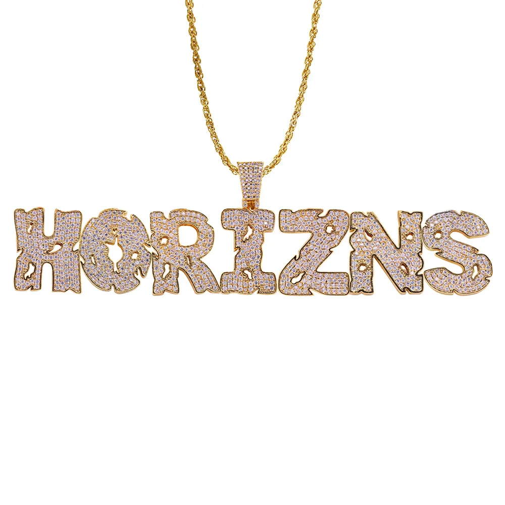 New personalized Diamond A-Z Initial Letter Custom Name Pendant Necklace Iced Out CZ Gold Plated Hiphop DIY Jewelry for_voghion.com