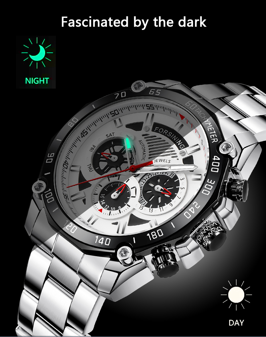 Forsining Herrenuhren, Luxus-Automatik- und mechanische Herrenuhr, wasserdicht, Ganzstahl, Business-Uhr_voghion.com