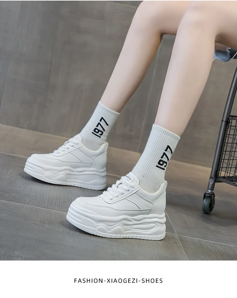 Dikke, hoge leren skateboardschoenen met ronde neus voor comfort en extra hoogte, sportschoenen met rubberen zool_voghion.com