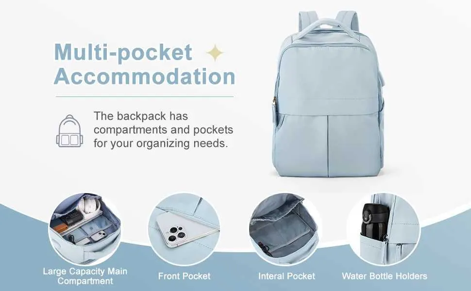 Laptop Women 15.6 College Work Travel Business Computer Backpack with USB Port Casual Daypack for Teacher NurseC241107_voghion.com