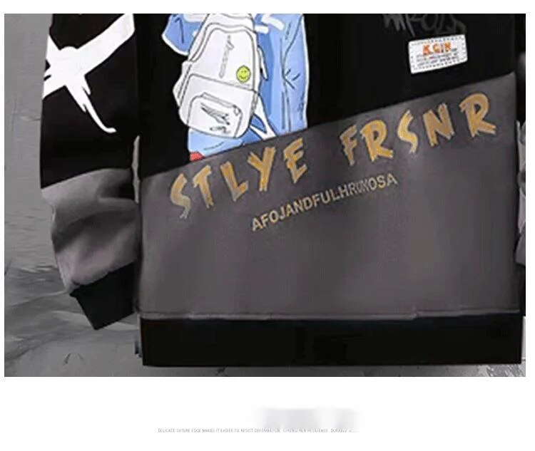 Men's hoodie, spring and autumn new couple outfit, long sleeved color contrast t-s, loose oversized cartoon bottom_voghion.com