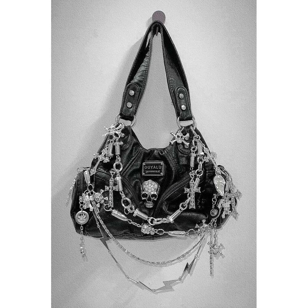 Gleicher Stil wie Blogger Unterarm Spicy Girls Schultertasche Gothic PU Leder Handtaschen Stilvolle Punk Totenkopf Geldbörse Mode Y2k_voghion.com