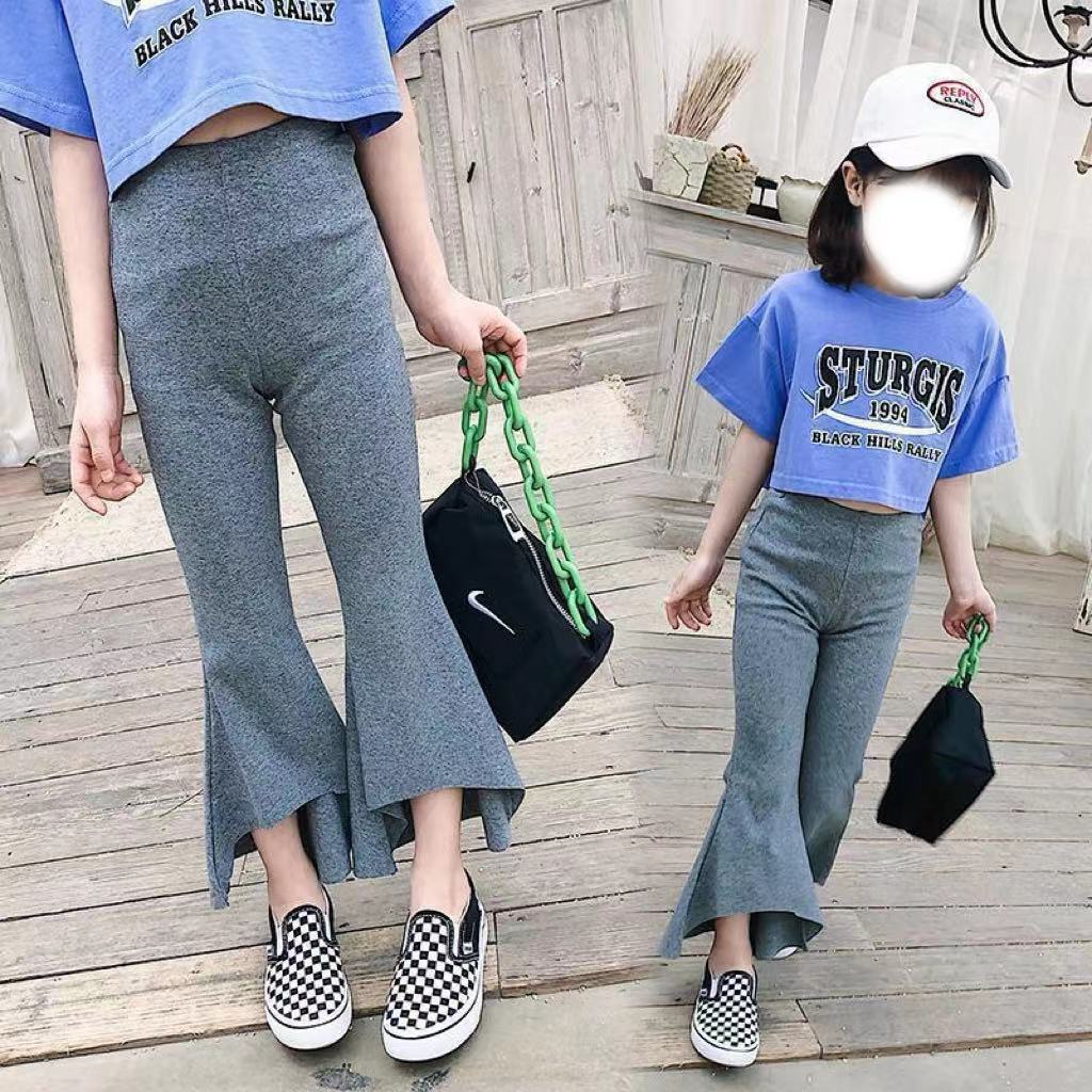 Mother&Kids Children's pants for girls summer children thin bell bottoms solid color nine-point pants