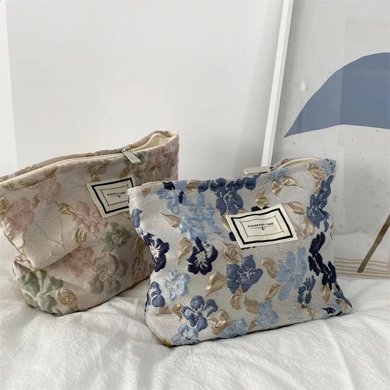 Trousse de toilette en toile imprimée rétro tendance, grande capacité, pour femmes, trousse de voyage pour cosmétiques, sacs de rangement pour maquillage 240815_voghion.com