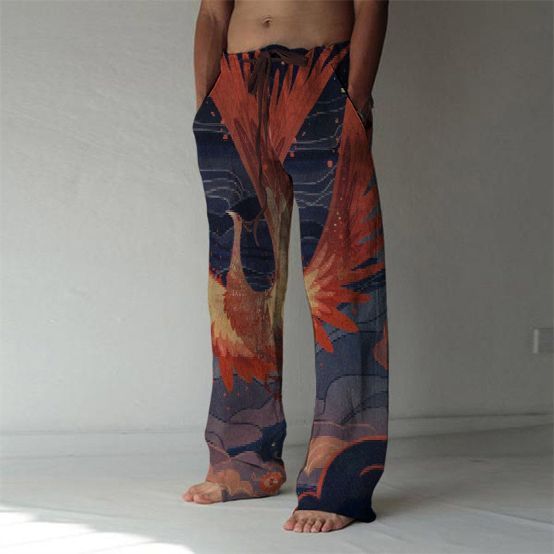 Herren Freizeithose Mit Retro Ethno Print Und Weitem Bein_voghion.com