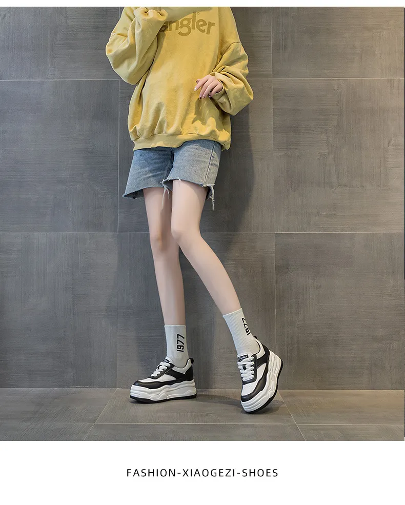 Dikke, hoge leren skateboardschoenen met ronde neus voor comfort en extra hoogte, sportschoenen met rubberen zool_voghion.com