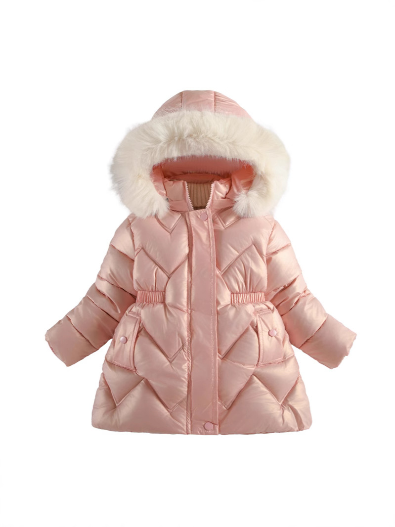 ​​“Girls‘ Trendy Cotton Coat – Korean Style Winter Jacket (110-140cm) – Violet/Pink“​​