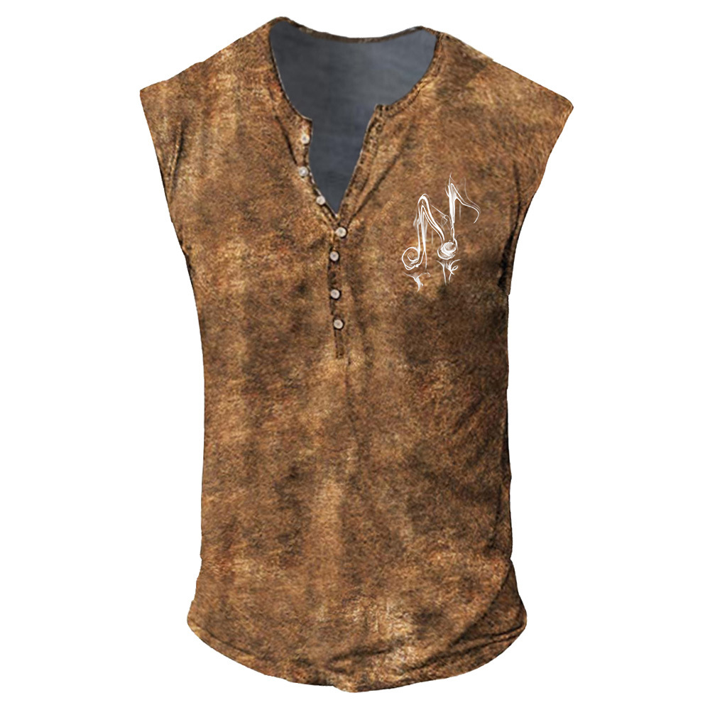 Music Character Youth Men's Printed Collarless Casual Tank Top Large Men's Vest_voghion.com