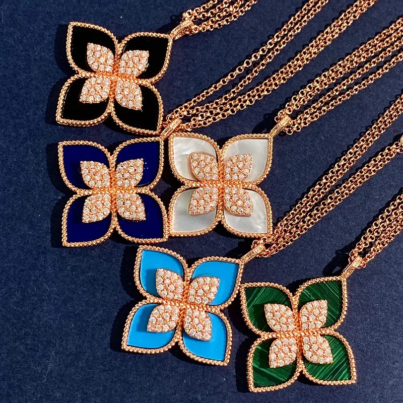 marchio clover designer collane con ciondolo per donna oro argento dolce 4 foglie fiore doppia fila elegante collana maglione_voghion.com