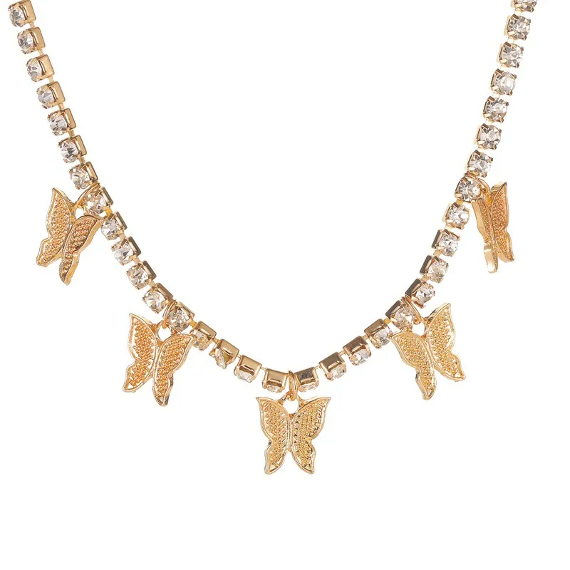 Collane con ciondolo Bohemian Beach Oro Argento Colore Strass Choker per donna Collana a farfalla 2022 Hip-hop Insetto_voghion.com