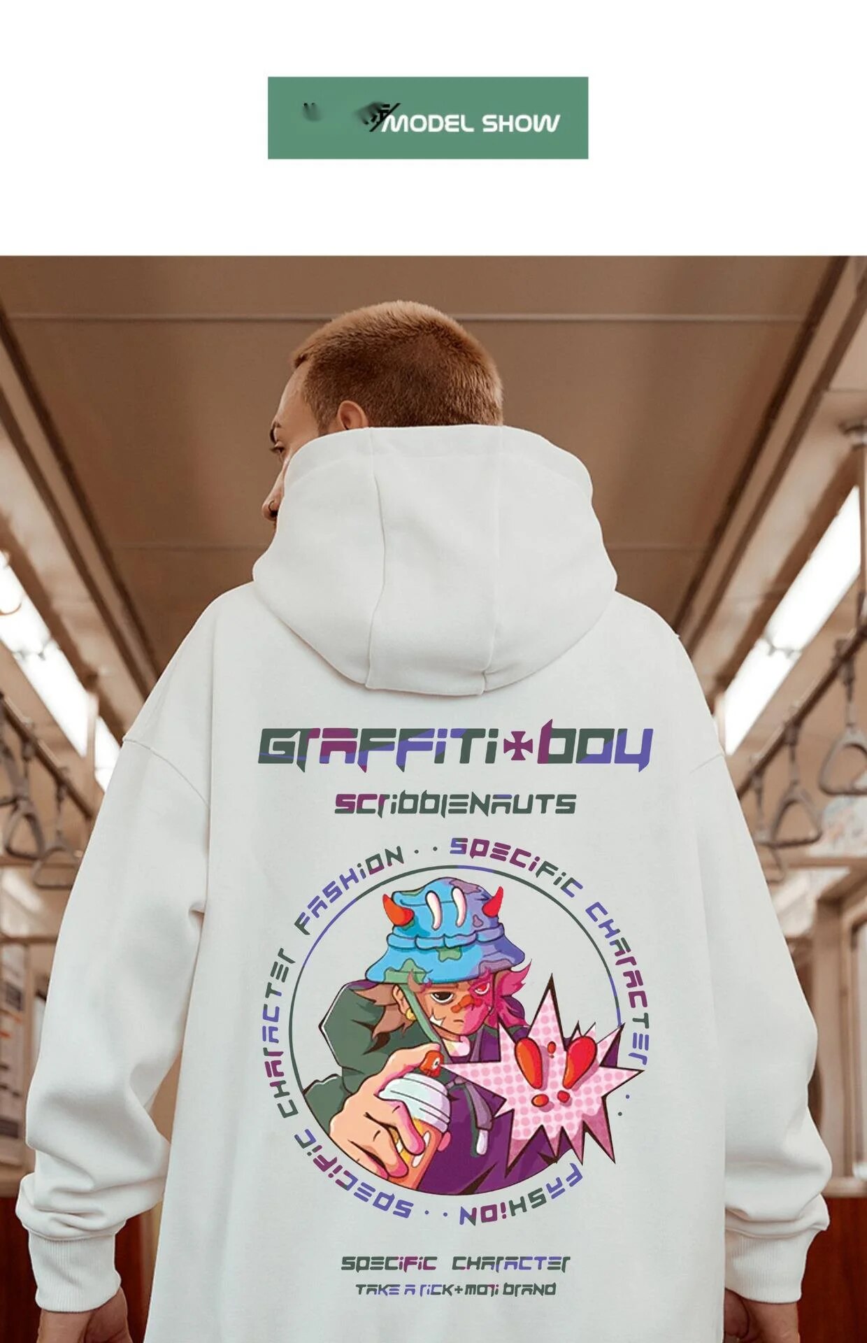 Suéter de hip hop com capuz de pelúcia para Instagram, estilo cartoon, masculino, tamanho grande, pulôver de algodão Hua_voghion.com