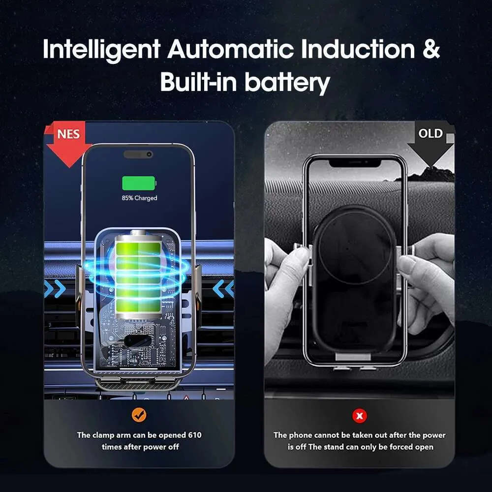 Supporto per caricabatterie wireless per auto da 15 W, a infrarossi, con morsetto automatico, per ricarica rapida, supporto per bocchetta dell'aria, supporto per telefono_voghion.com